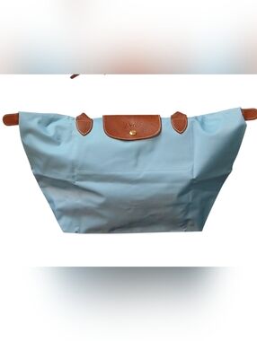 Longchamp -Turquoise Nylon & Brown Leather Foldable Tote Bag,Large Inside Pocket